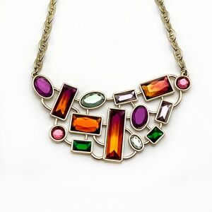 LS Colorful and Bold, Gold-tone Fashion Statement Necklace